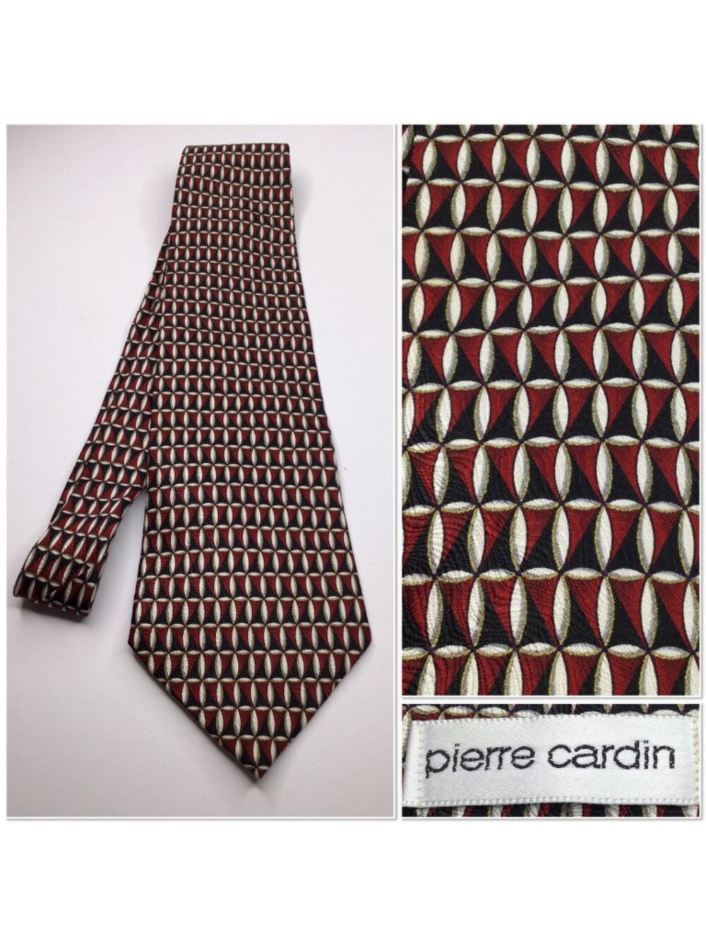 Pierre Cardin Mens Geometric Silk Tie Red Black Gold All Silk Made In Italy
